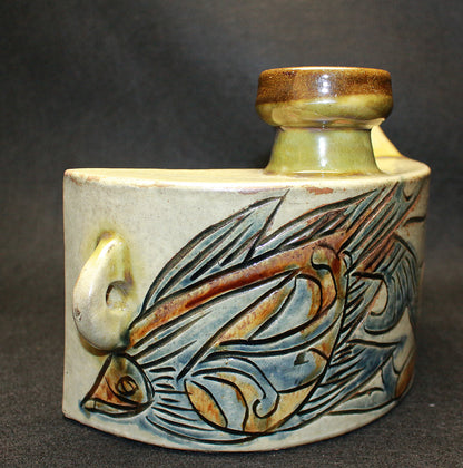 26229 Living National Treasure Jiro Kinjo, Shrimp and Fish Design Vase