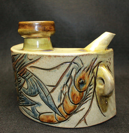 26229 Living National Treasure Jiro Kinjo, Shrimp and Fish Design Vase