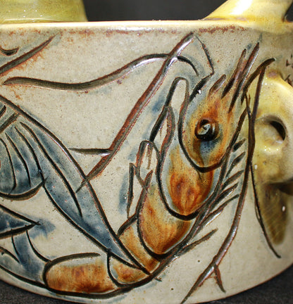 26229 Living National Treasure Jiro Kinjo, Shrimp and Fish Design Vase