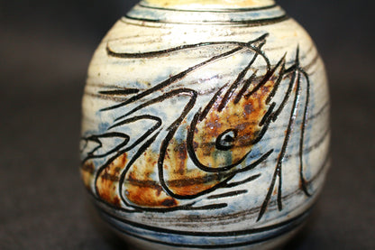 26233 Living National Treasure Jiro Kinjo Fish Pattern Sake Bottle KINJO Jiro