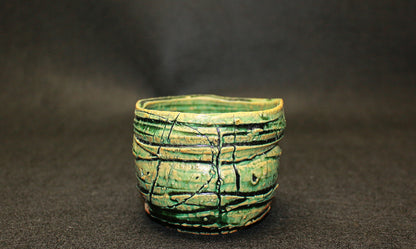 26234 Yamada Kazu Blue Oribe split high-footed sake cup YAMADA Kazu