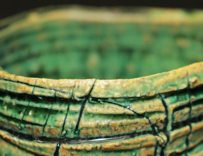 26234 Yamada Kazu Blue Oribe split high-footed sake cup YAMADA Kazu