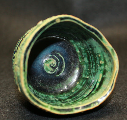 26234 Yamada Kazu Blue Oribe split high-footed sake cup YAMADA Kazu