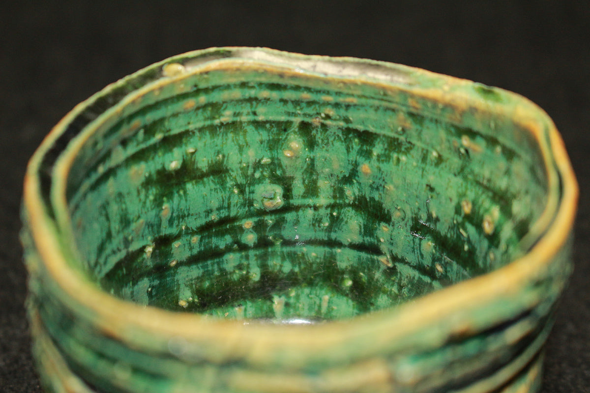 26234 Yamada Kazu Blue Oribe split high-footed sake cup YAMADA Kazu