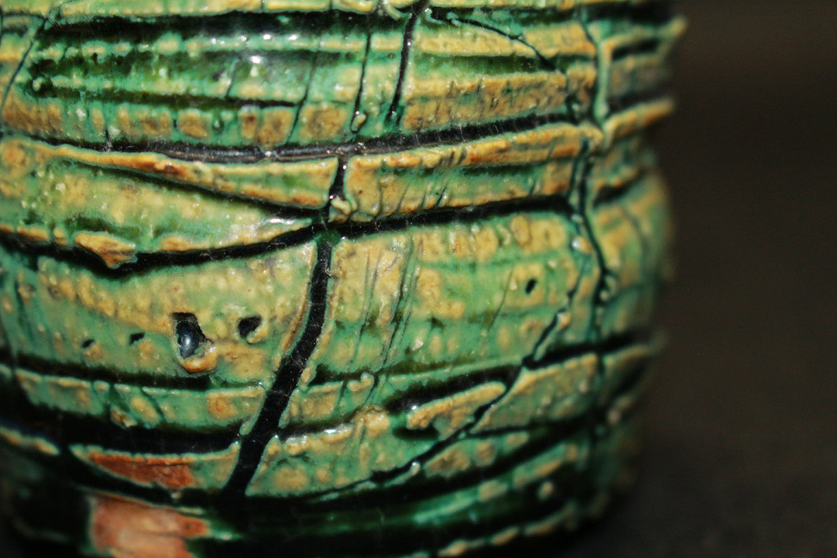 26234 Yamada Kazu Blue Oribe split high-footed sake cup YAMADA Kazu