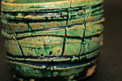 26234 Yamada Kazu Blue Oribe split high-footed sake cup YAMADA Kazu