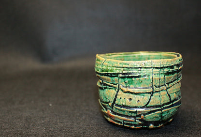 26234 Yamada Kazu Blue Oribe split high-footed sake cup YAMADA Kazu