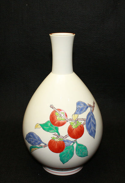 26255 　人間国宝 　14代酒井田柿右衛門　濁手柿文瓶　SAKAIDA Kakiemon