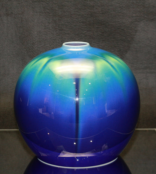 26269　人間国宝　３代徳田八十吉	碧明耀彩壷　TOKUDA　Yasokichi