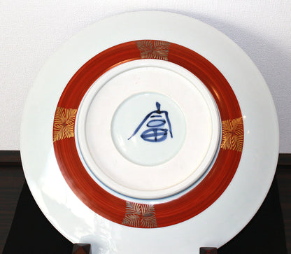 26281     人間国宝　富本憲吉   色繪金銀彩花字飾皿（1957・昭和32年）  TOMIMOTO  Kenkichi