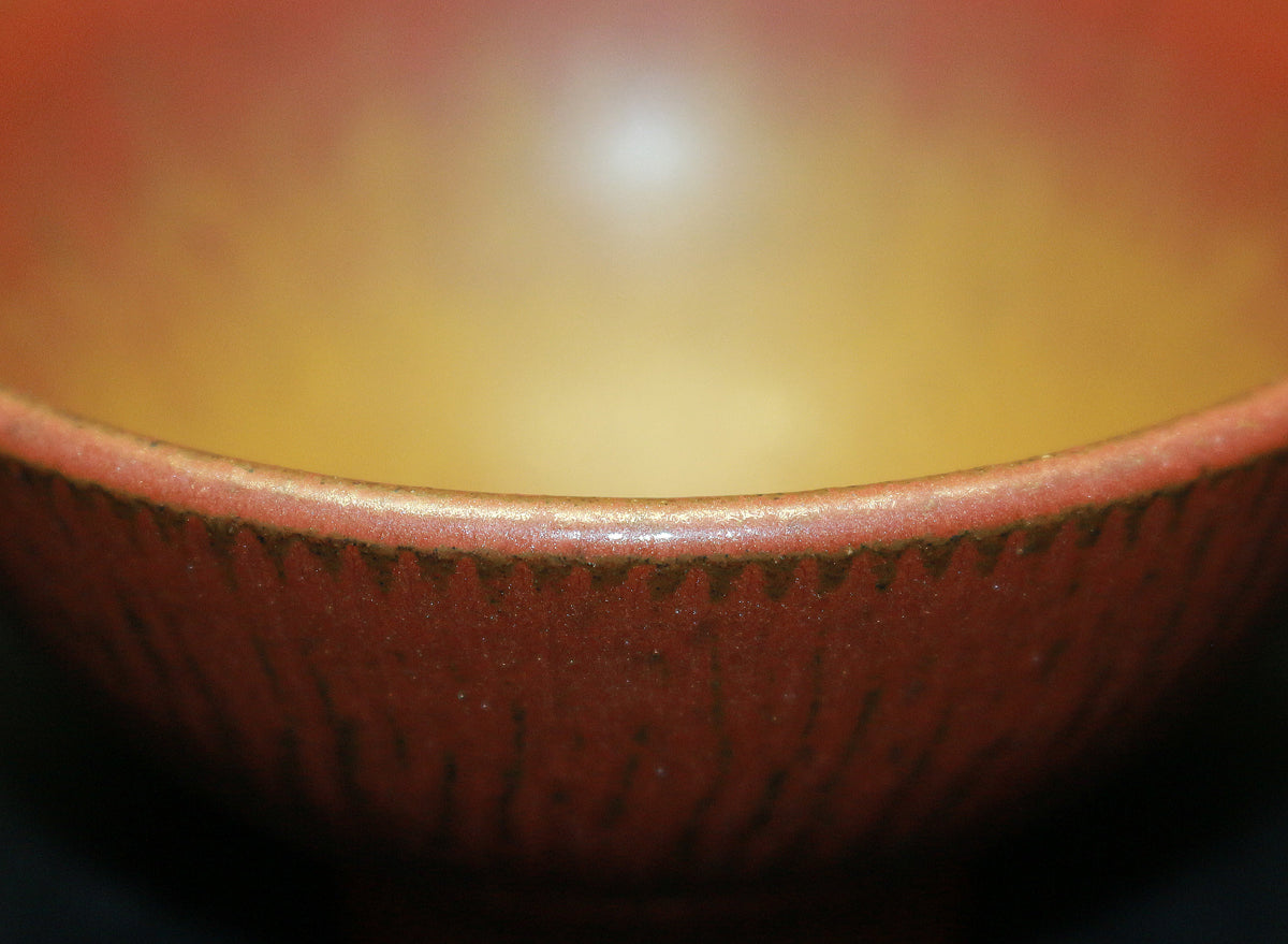 26292	人間国宝　福島善三　赫釉盃　FUKUSHIMA　Zenzou