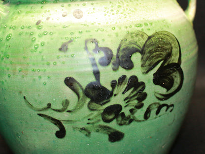 26323	河井寛次郎    青釉花絵耳付壷（つね識）　 KAWAI  Kanjiro