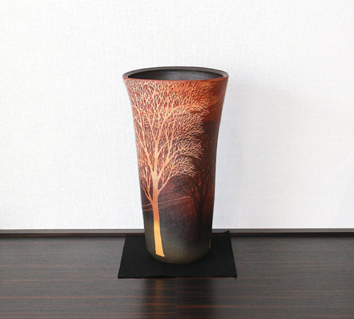 25540 SAEKI Moriyoshi (Inlaid mud vase with forest design "Buds") 