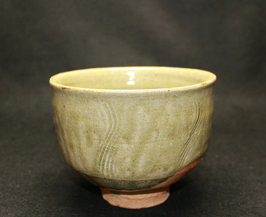 26367　 人間国宝　浜田庄司 　灰釉櫛目茶盌　  HAMADA  Syoji