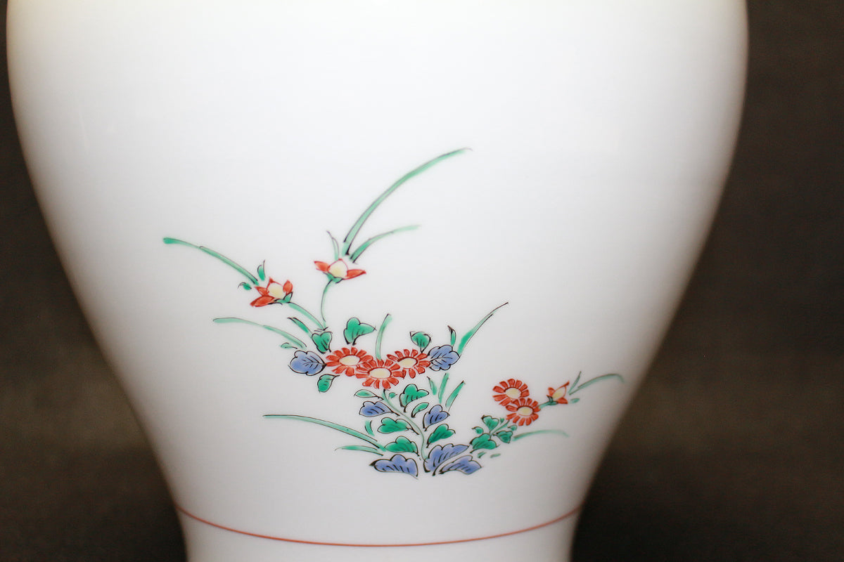 26370  人間国宝　１４代酒井田柿右衛門	錦菊鳥文花瓶　SAKAIDA Kakiemon