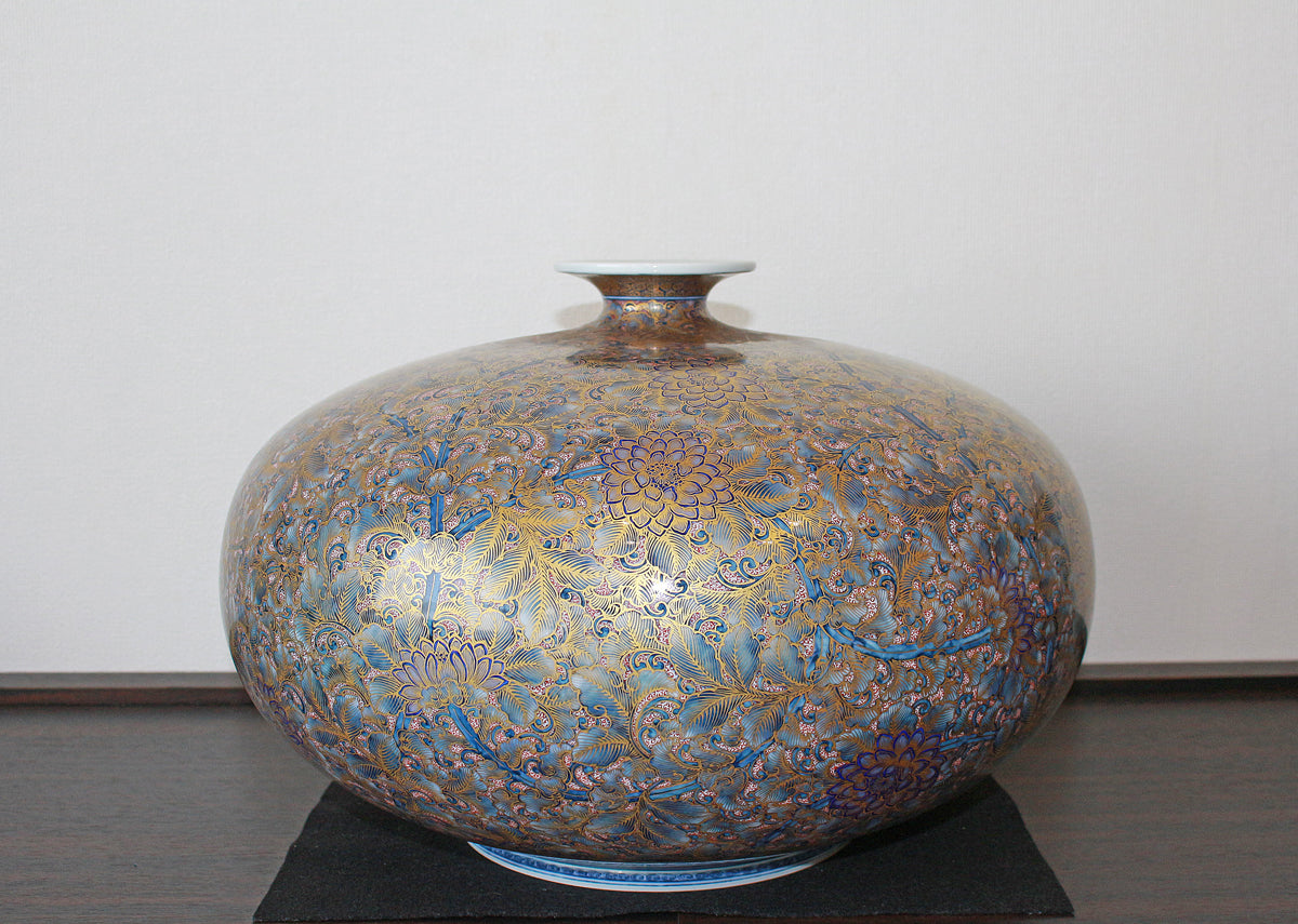 26037	葉山有樹	  金彩美瑠菊花文壷　HAYAMA　Yuki