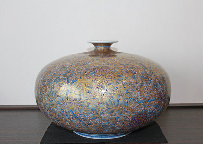 26037	葉山有樹	  金彩美瑠菊花文壷　HAYAMA　Yuki