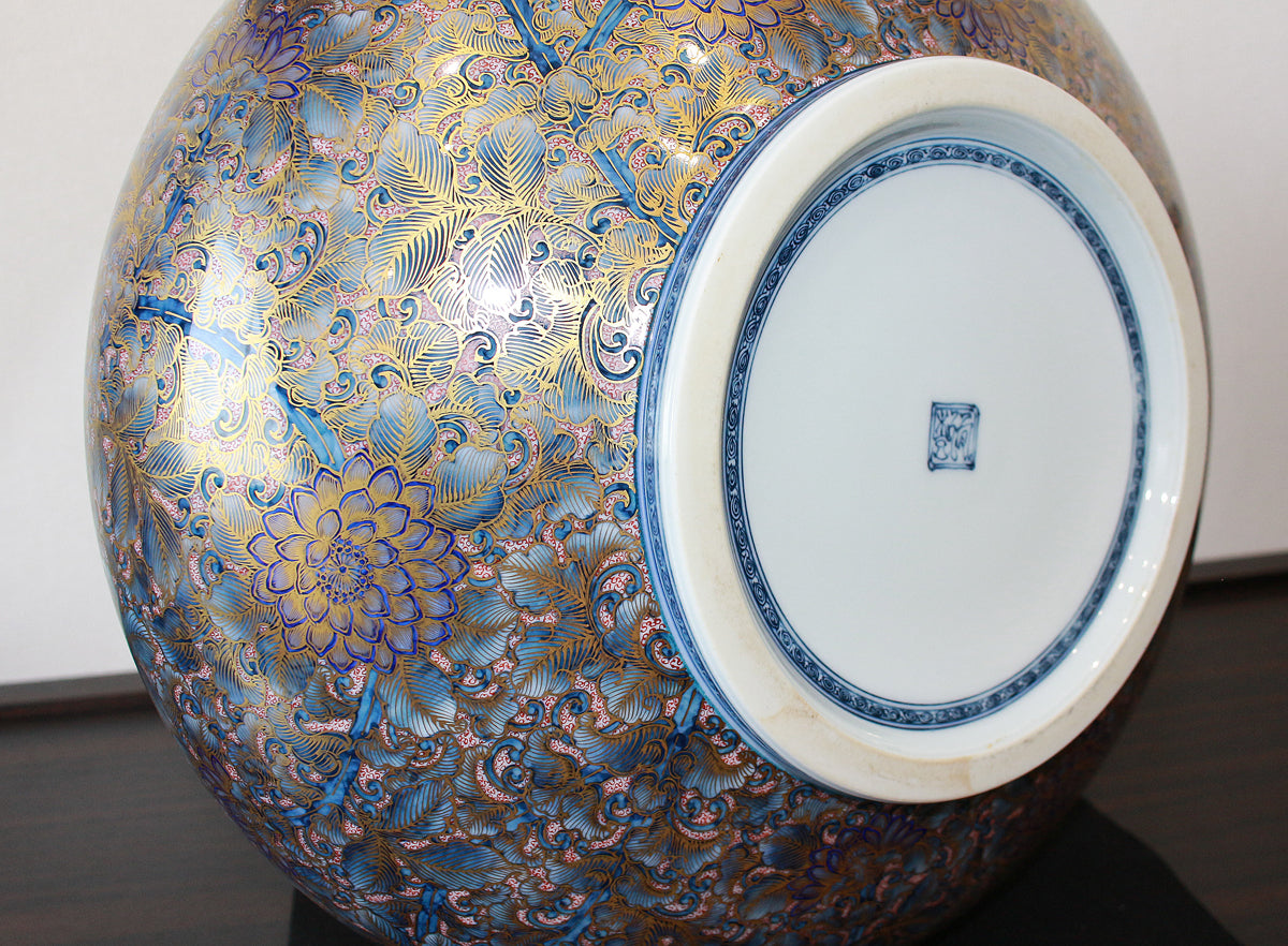 26037	葉山有樹	  金彩美瑠菊花文壷　HAYAMA　Yuki