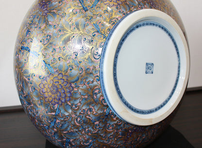 26037	葉山有樹	  金彩美瑠菊花文壷　HAYAMA　Yuki