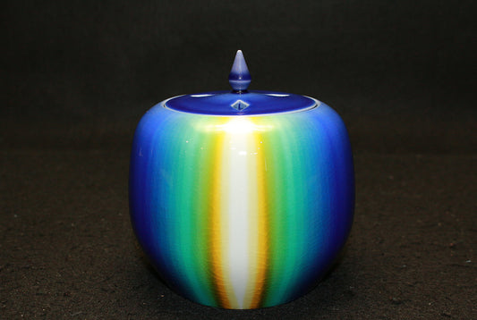 26051　人間国宝　３代徳田八十吉　耀彩香炉　恒河 　TOKUDA Yasokichi