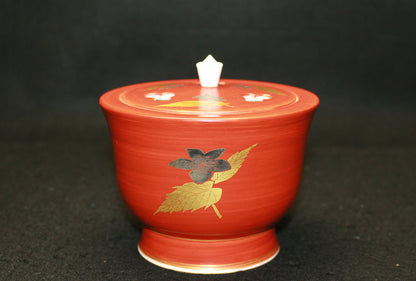 26047 13th Sakaida Kakiemon Incense Burner with Dark Red and Golden Yamabuki Design