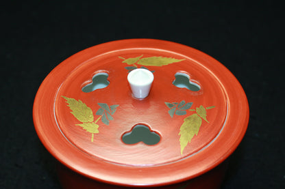 26047 13th Sakaida Kakiemon Incense Burner with Dark Red and Golden Yamabuki Design