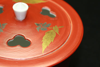 26047 13th Sakaida Kakiemon Incense Burner with Dark Red and Golden Yamabuki Design