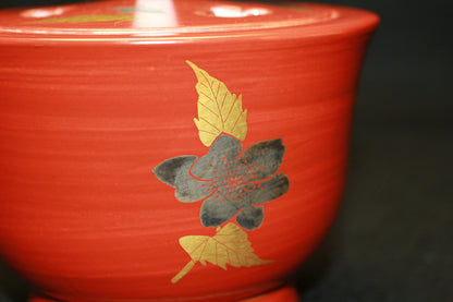 26047 13th Sakaida Kakiemon Incense Burner with Dark Red and Golden Yamabuki Design