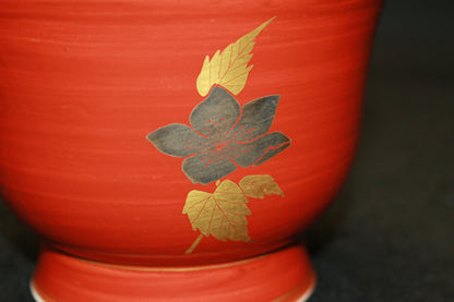 26047 13th Sakaida Kakiemon Incense Burner with Dark Red and Golden Yamabuki Design