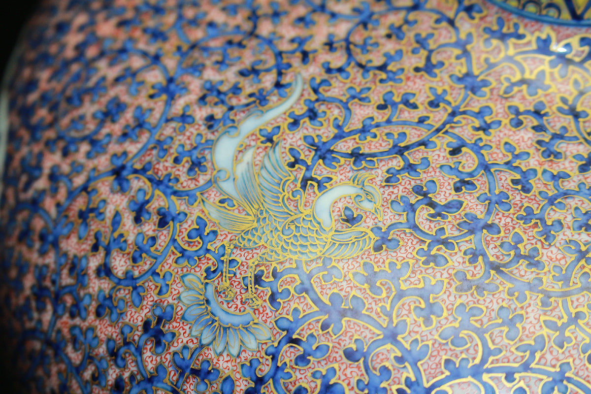 26075 HAYAMA Yuki Shosoin Phoenix and Beast Design Vase (Solo Exhibition Work, Design Commentary Included (Framed)) 