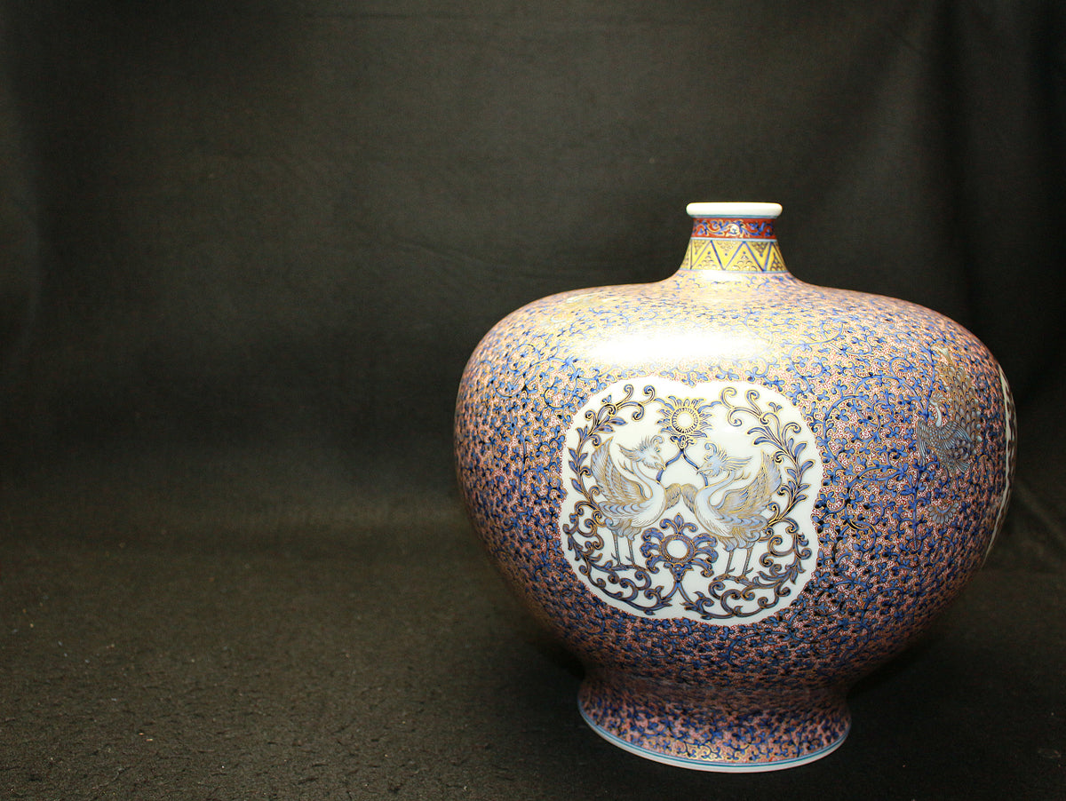 26075 HAYAMA Yuki Shosoin Phoenix and Beast Design Vase (Solo Exhibition Work, Design Commentary Included (Framed)) 